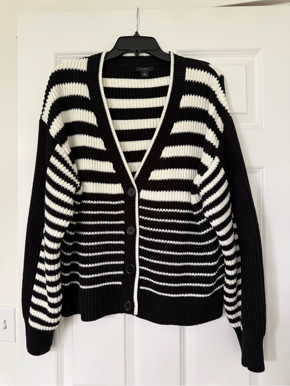 Halogen Cotton Blend Striped Cardigan